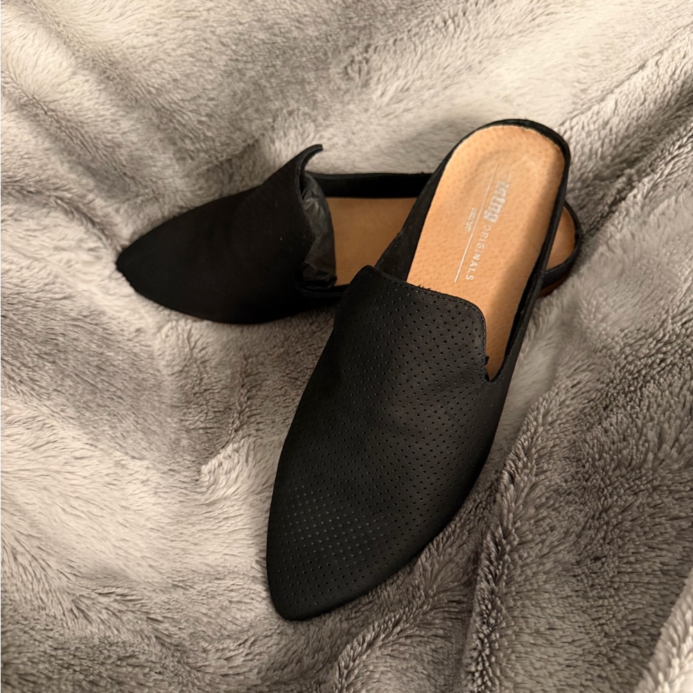 MTNG Black Perforated Suede Women's Mules Made in Spain NEW
